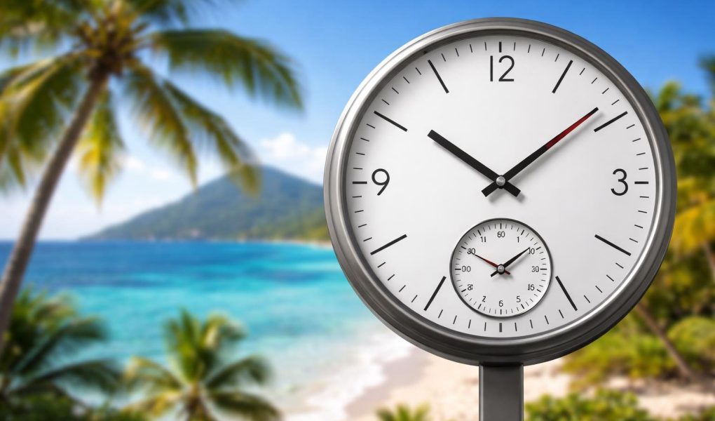 horloge-moderne-cocotiers-mer-turquoise