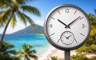 horloge-moderne-cocotiers-mer-turquoise