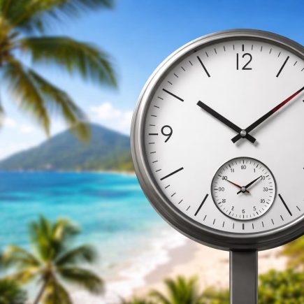 horloge-moderne-cocotiers-mer-turquoise