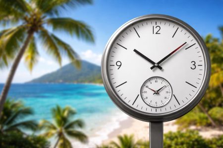 horloge-moderne-cocotiers-mer-turquoise