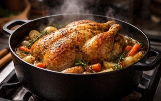 chapon-dore-cocotte-legumes-vapeur