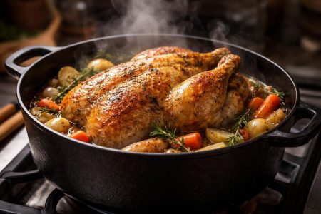 chapon-dore-cocotte-legumes-vapeur