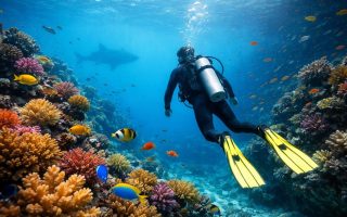 plongeur-recif-poissons-tropicaux-requin