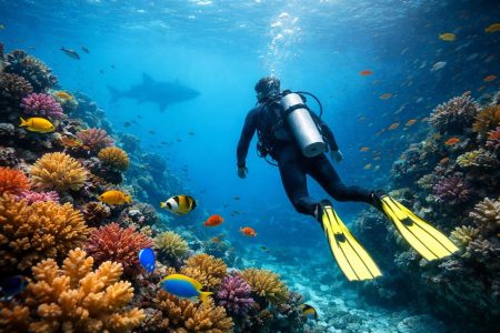 plongeur-recif-poissons-tropicaux-requin