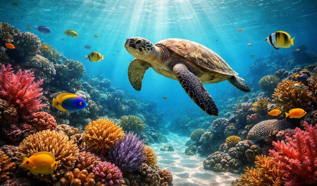 tortue-recifs-coralliens-poissons-tropicaux