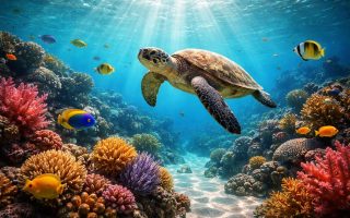 tortue-recifs-coralliens-poissons-tropicaux