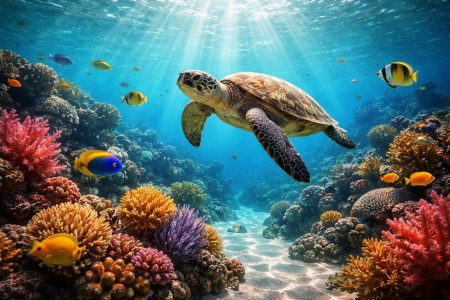 tortue-recifs-coralliens-poissons-tropicaux