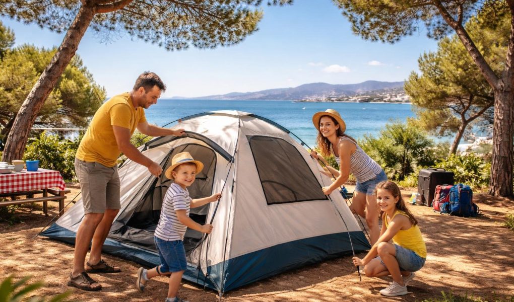 famille-tente-camping-mer-mediterranee