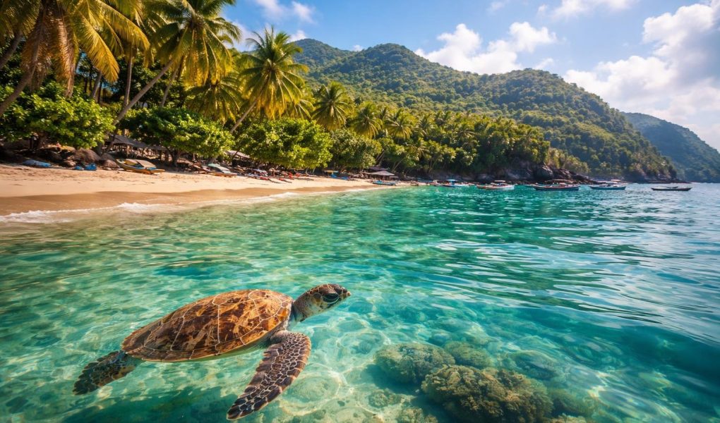 anse-dufour-tortue-mer-palmiers