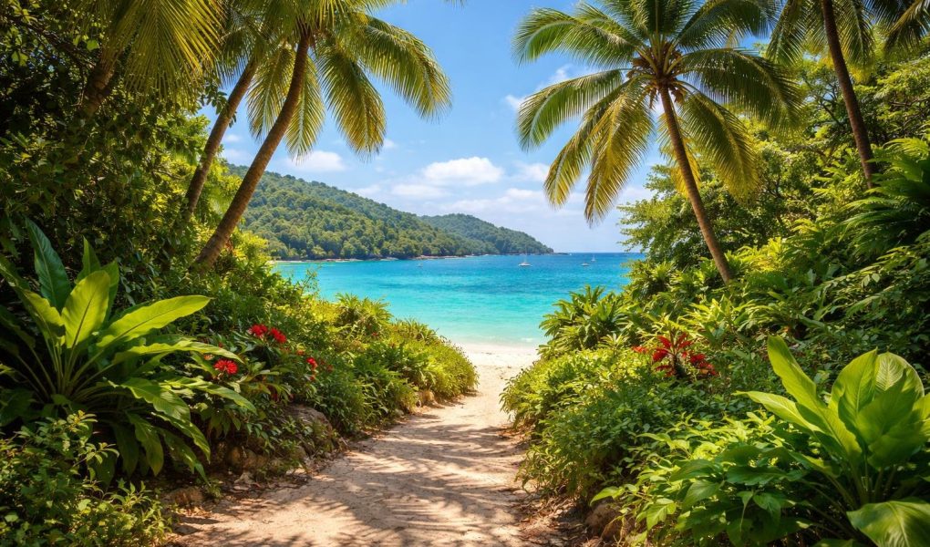 sentier-tropical-plage-sable-baie