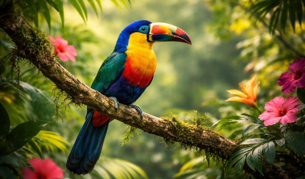 oiseau-exotique-branche-feuillage