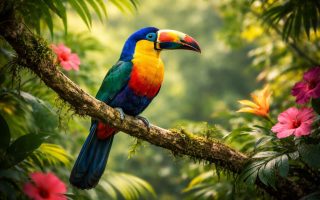 oiseau-exotique-branche-feuillage