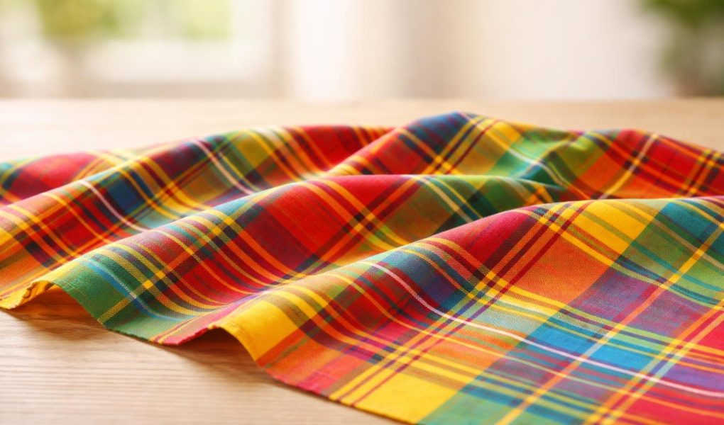 tissu-madras-motifs-colorés-bois-clair
