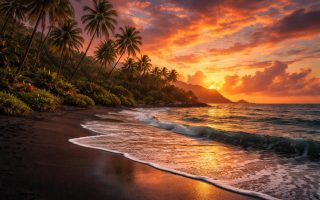 plage-sable-noir-cocotiers-coucher-soleil